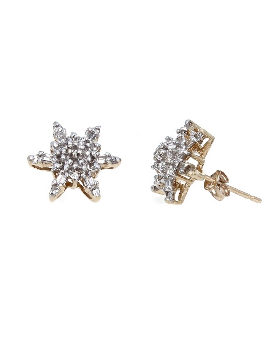 Diamond Snowflake Earrings in White and Yellow Gold